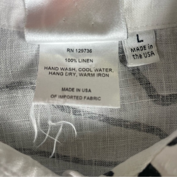 Finley Linen Tunic L White Black Line Art Print Minimalist Boho Lagenlook Top - Picture 7 of 11